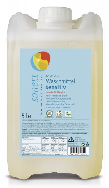 Waschmittel sensitiv 30° - 60°- 95° C 5 l