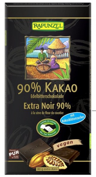 Bitterschokolade 90% Kakao mit Kokosblütenzucker 80 g