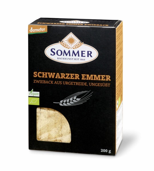 Demeter Schwarzer Emmer Zwieback, ungesüsst, vega 200 g